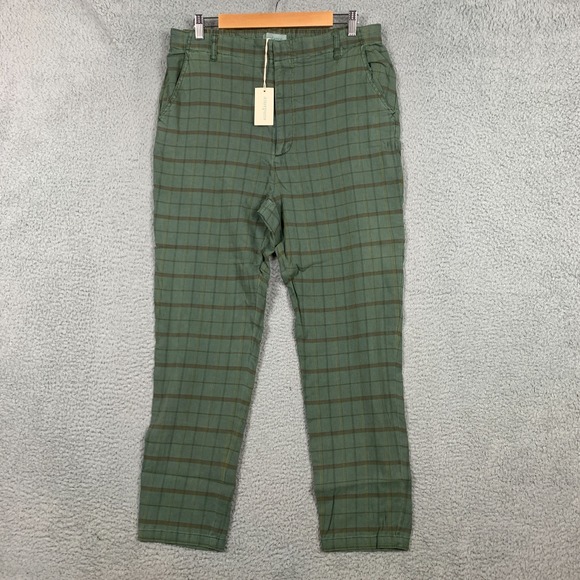 Sundance Ankle Pants Women's 16 Green Linen Blend Plaid High Rise Tapered NWT - Picture 1 of 10